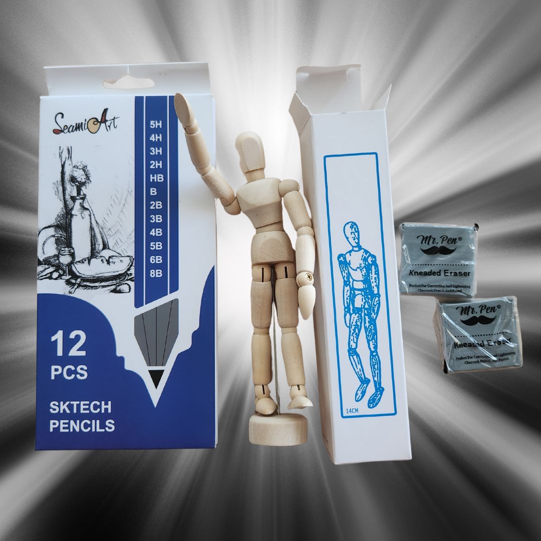Sketch Bundle - Wooden Manikin and Sketch Pencil Set